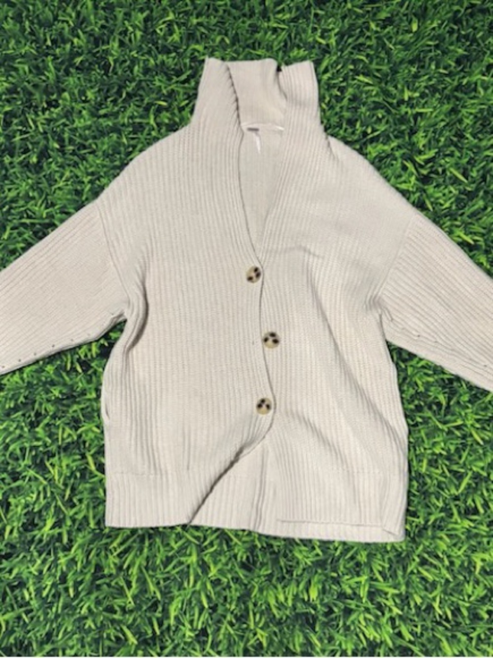 Free People Cream Ribbed Button-Up Cardigan